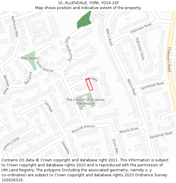 10, ALLENDALE, YORK, YO24 2SF: Location map and indicative extent of plot