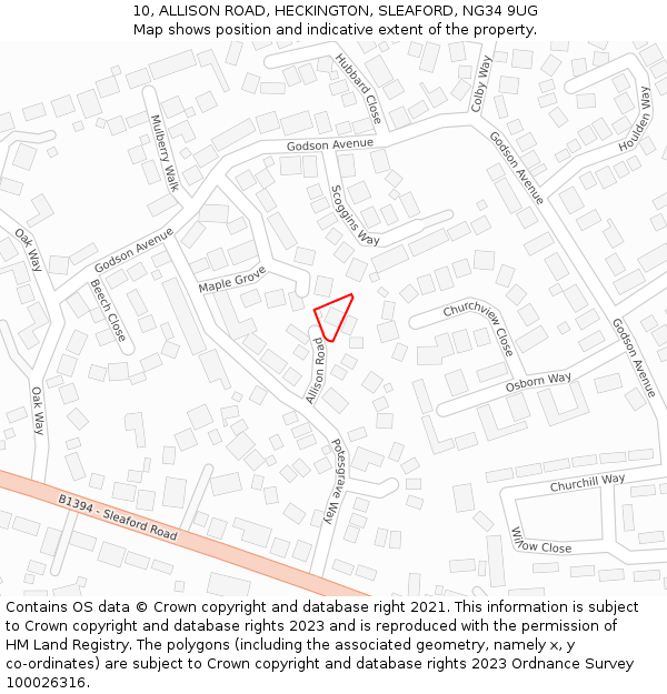 10, ALLISON ROAD, HECKINGTON, SLEAFORD, NG34 9UG: Location map and indicative extent of plot