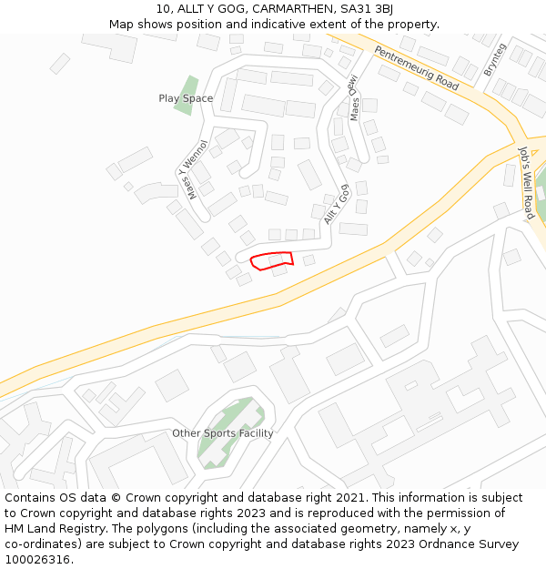 10, ALLT Y GOG, CARMARTHEN, SA31 3BJ: Location map and indicative extent of plot