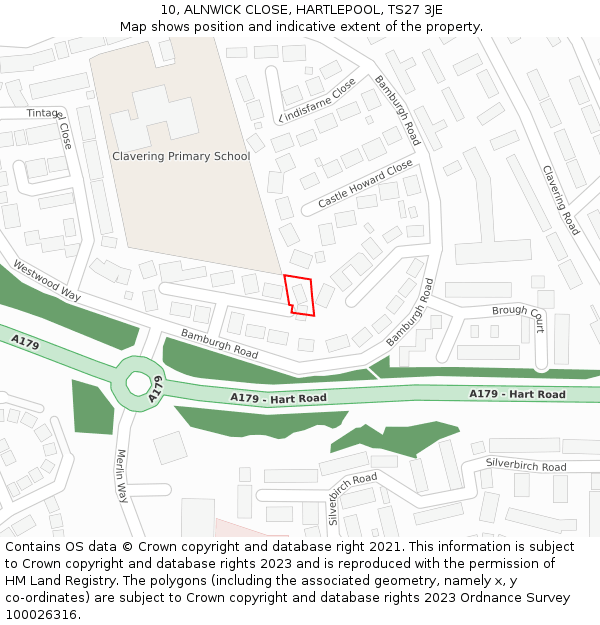 10, ALNWICK CLOSE, HARTLEPOOL, TS27 3JE: Location map and indicative extent of plot