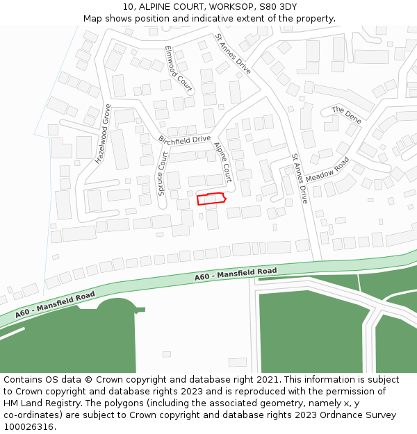 10, ALPINE COURT, WORKSOP, S80 3DY: Location map and indicative extent of plot