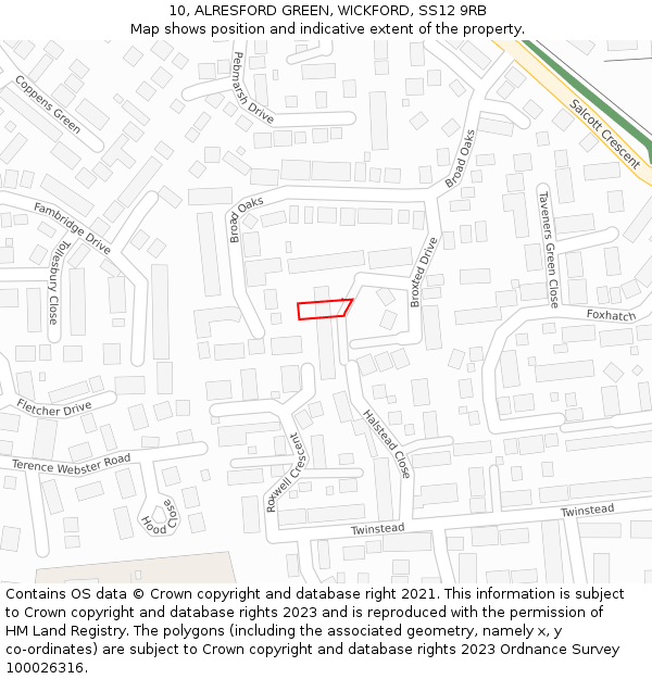10, ALRESFORD GREEN, WICKFORD, SS12 9RB: Location map and indicative extent of plot