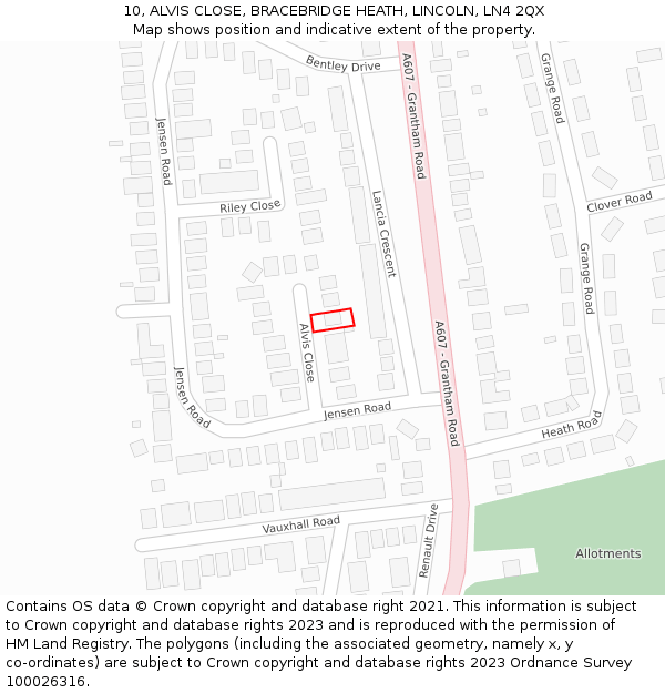 10, ALVIS CLOSE, BRACEBRIDGE HEATH, LINCOLN, LN4 2QX: Location map and indicative extent of plot