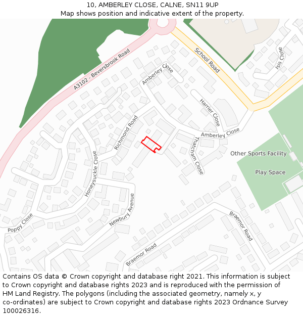 10, AMBERLEY CLOSE, CALNE, SN11 9UP: Location map and indicative extent of plot