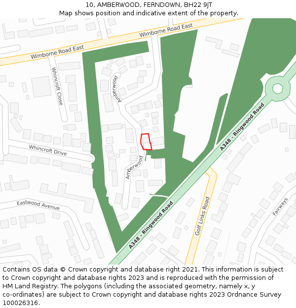 10, AMBERWOOD, FERNDOWN, BH22 9JT: Location map and indicative extent of plot