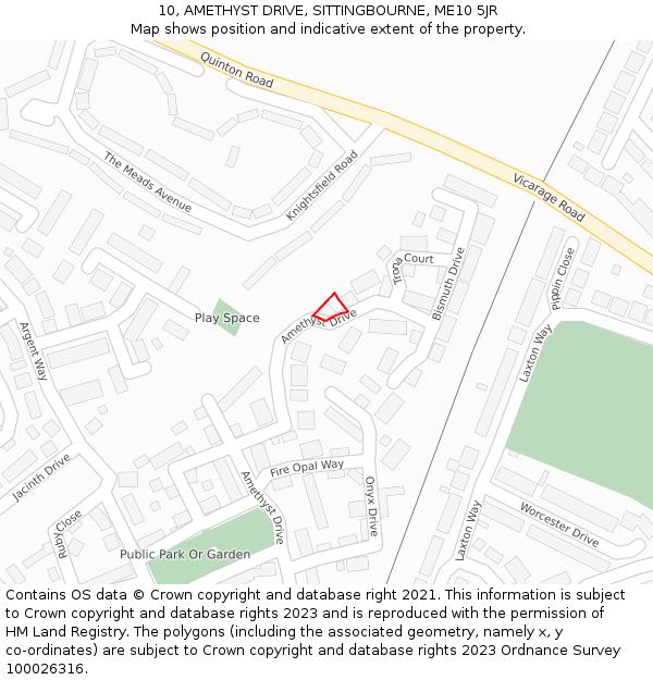 10, AMETHYST DRIVE, SITTINGBOURNE, ME10 5JR: Location map and indicative extent of plot