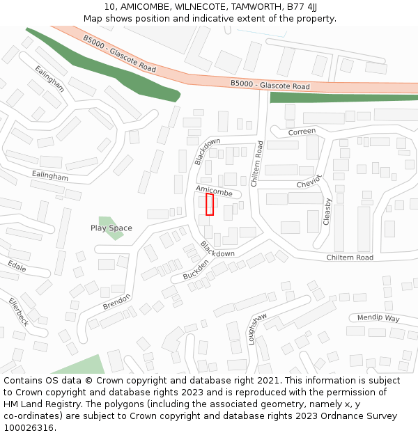 10, AMICOMBE, WILNECOTE, TAMWORTH, B77 4JJ: Location map and indicative extent of plot