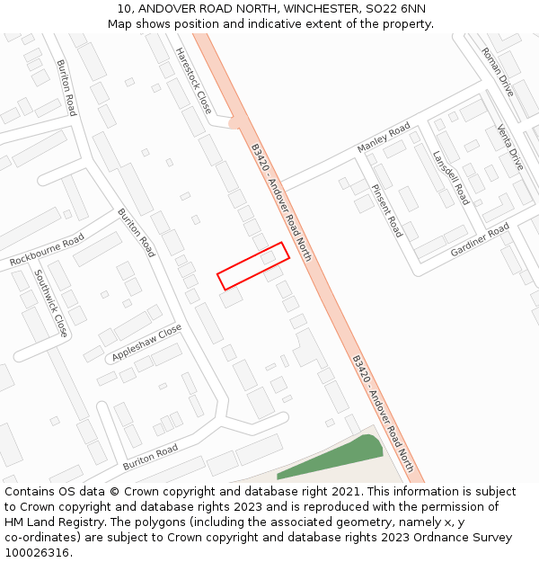 10, ANDOVER ROAD NORTH, WINCHESTER, SO22 6NN: Location map and indicative extent of plot