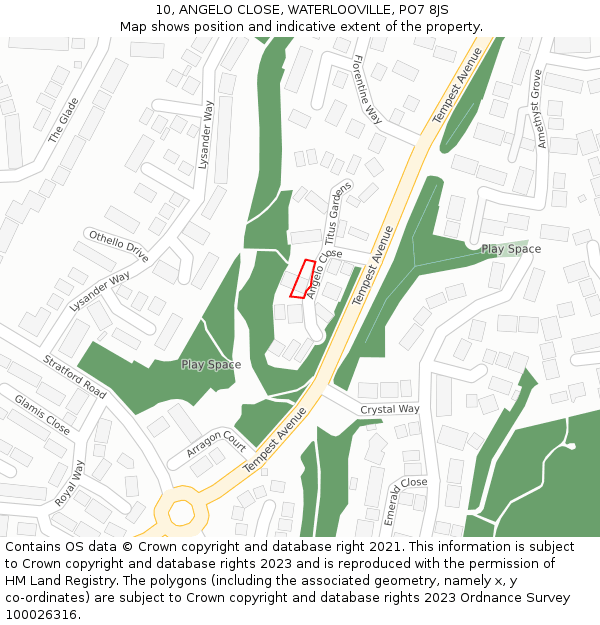 10, ANGELO CLOSE, WATERLOOVILLE, PO7 8JS: Location map and indicative extent of plot