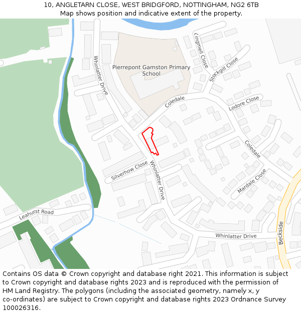 10, ANGLETARN CLOSE, WEST BRIDGFORD, NOTTINGHAM, NG2 6TB: Location map and indicative extent of plot