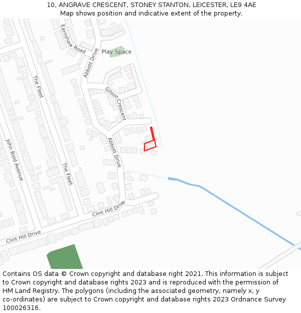 10, ANGRAVE CRESCENT, STONEY STANTON, LEICESTER, LE9 4AE: Location map and indicative extent of plot