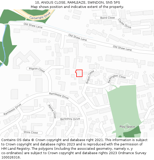10, ANGUS CLOSE, RAMLEAZE, SWINDON, SN5 5PS: Location map and indicative extent of plot