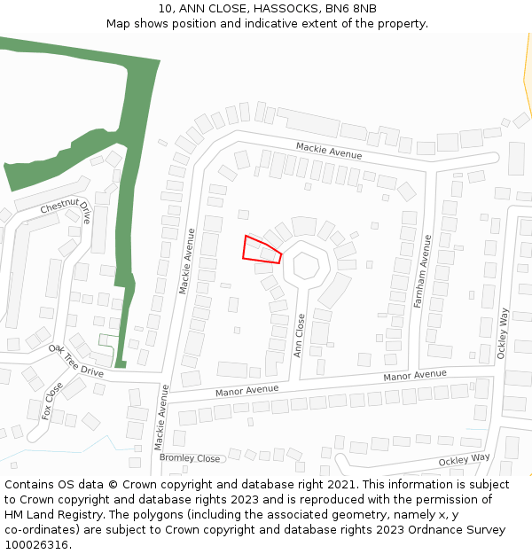 10, ANN CLOSE, HASSOCKS, BN6 8NB: Location map and indicative extent of plot