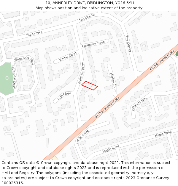 10, ANNERLEY DRIVE, BRIDLINGTON, YO16 6YH: Location map and indicative extent of plot
