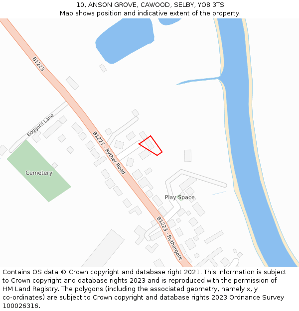 10, ANSON GROVE, CAWOOD, SELBY, YO8 3TS: Location map and indicative extent of plot