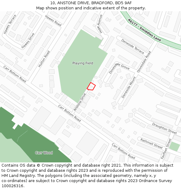 10, ANSTONE DRIVE, BRADFORD, BD5 9AF: Location map and indicative extent of plot