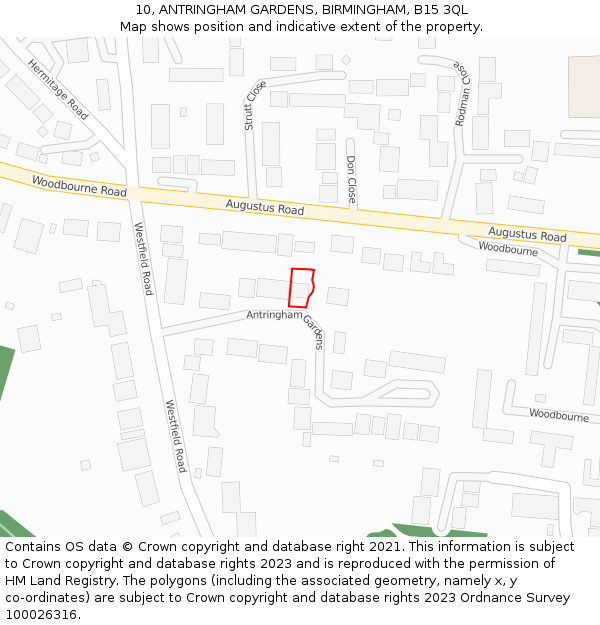 10, ANTRINGHAM GARDENS, BIRMINGHAM, B15 3QL: Location map and indicative extent of plot