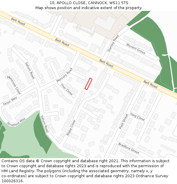 10, APOLLO CLOSE, CANNOCK, WS11 5TS: Location map and indicative extent of plot