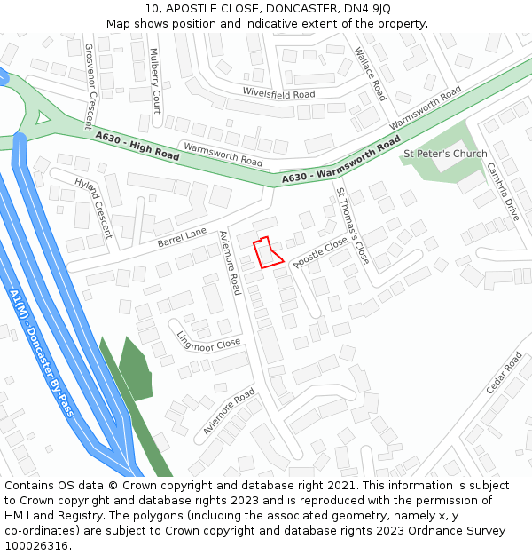 10, APOSTLE CLOSE, DONCASTER, DN4 9JQ: Location map and indicative extent of plot