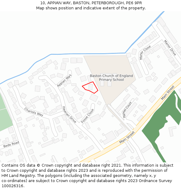 10, APPIAN WAY, BASTON, PETERBOROUGH, PE6 9PR: Location map and indicative extent of plot