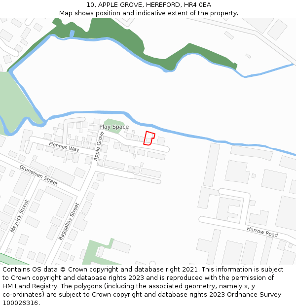 10, APPLE GROVE, HEREFORD, HR4 0EA: Location map and indicative extent of plot