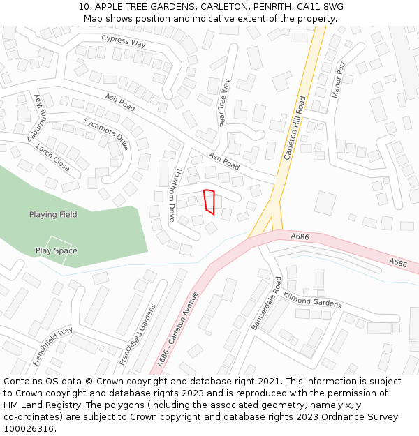 10, APPLE TREE GARDENS, CARLETON, PENRITH, CA11 8WG: Location map and indicative extent of plot