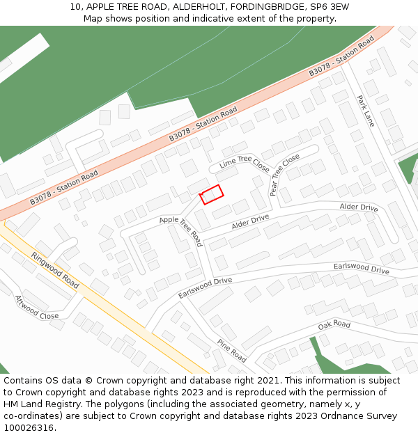 10, APPLE TREE ROAD, ALDERHOLT, FORDINGBRIDGE, SP6 3EW: Location map and indicative extent of plot