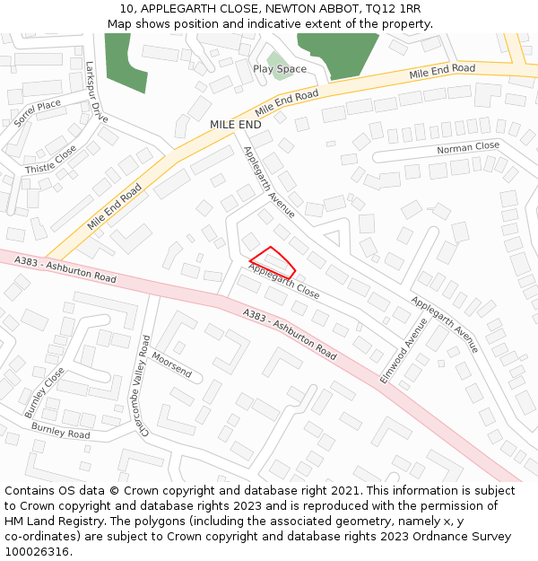 10, APPLEGARTH CLOSE, NEWTON ABBOT, TQ12 1RR: Location map and indicative extent of plot