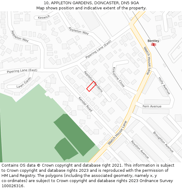 10, APPLETON GARDENS, DONCASTER, DN5 9GA: Location map and indicative extent of plot