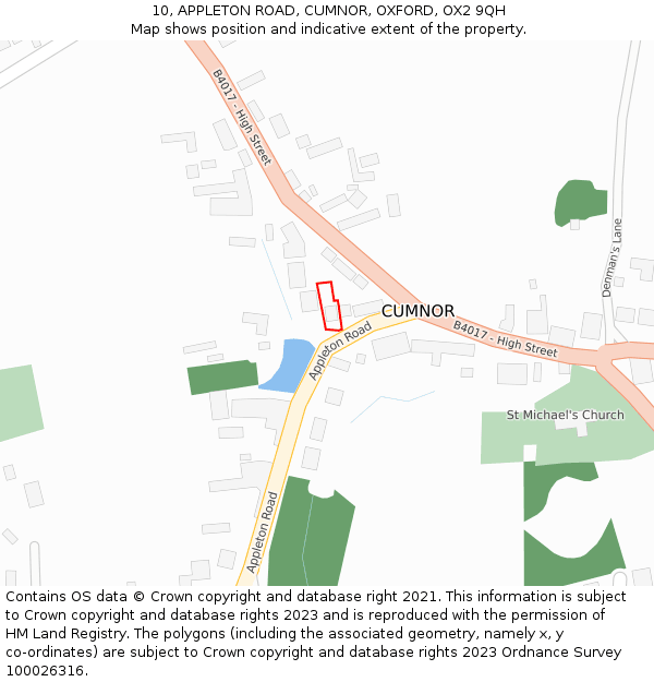 10, APPLETON ROAD, CUMNOR, OXFORD, OX2 9QH: Location map and indicative extent of plot