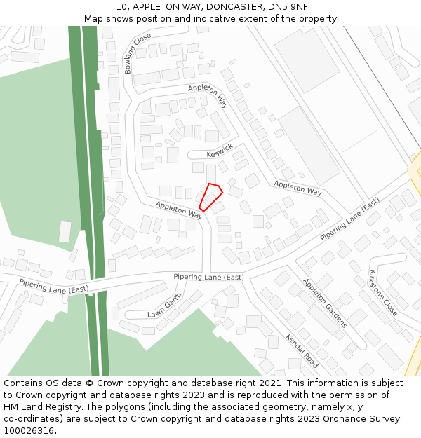 10, APPLETON WAY, DONCASTER, DN5 9NF: Location map and indicative extent of plot