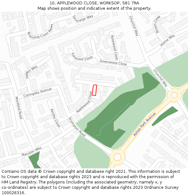10, APPLEWOOD CLOSE, WORKSOP, S81 7RA: Location map and indicative extent of plot