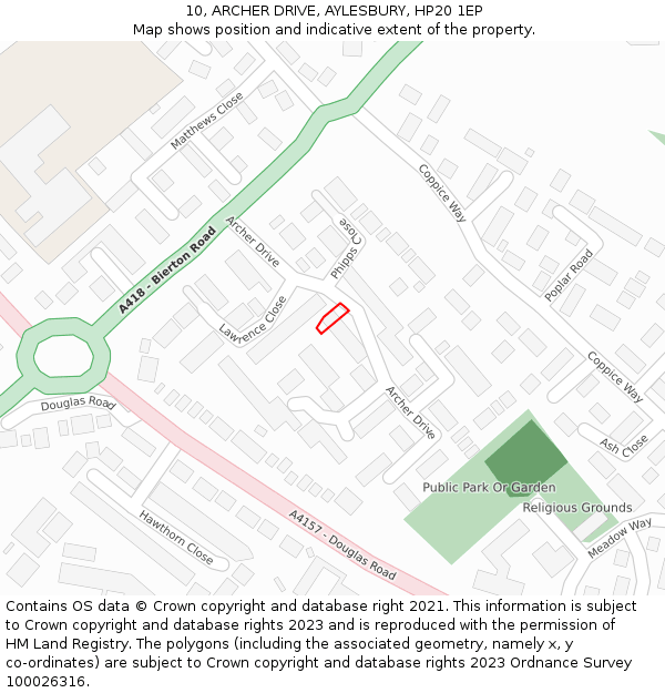 10, ARCHER DRIVE, AYLESBURY, HP20 1EP: Location map and indicative extent of plot
