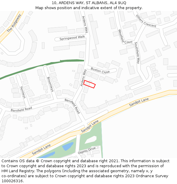 10, ARDENS WAY, ST ALBANS, AL4 9UQ: Location map and indicative extent of plot