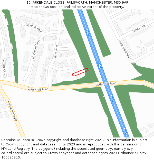 10, ARKENDALE CLOSE, FAILSWORTH, MANCHESTER, M35 9AR: Location map and indicative extent of plot