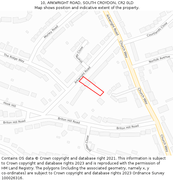 10, ARKWRIGHT ROAD, SOUTH CROYDON, CR2 0LD: Location map and indicative extent of plot