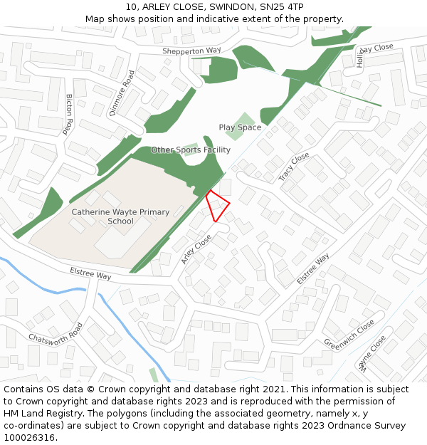 10, ARLEY CLOSE, SWINDON, SN25 4TP: Location map and indicative extent of plot