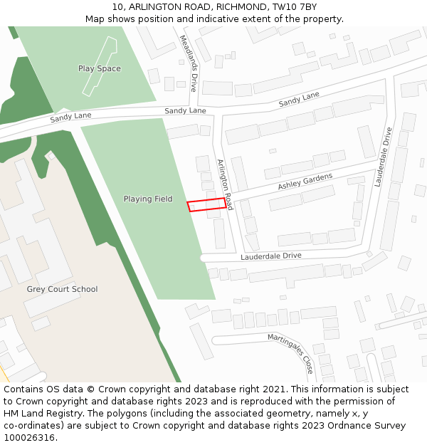10, ARLINGTON ROAD, RICHMOND, TW10 7BY: Location map and indicative extent of plot