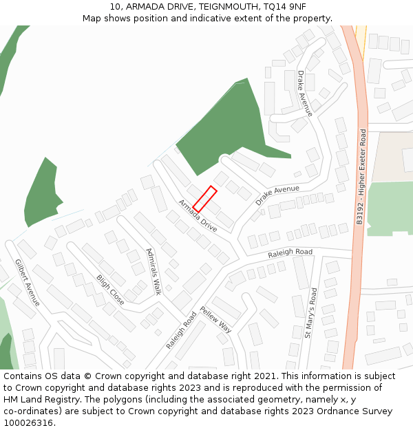10, ARMADA DRIVE, TEIGNMOUTH, TQ14 9NF: Location map and indicative extent of plot