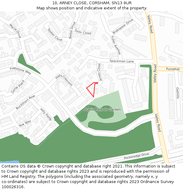 10, ARNEY CLOSE, CORSHAM, SN13 9UR: Location map and indicative extent of plot