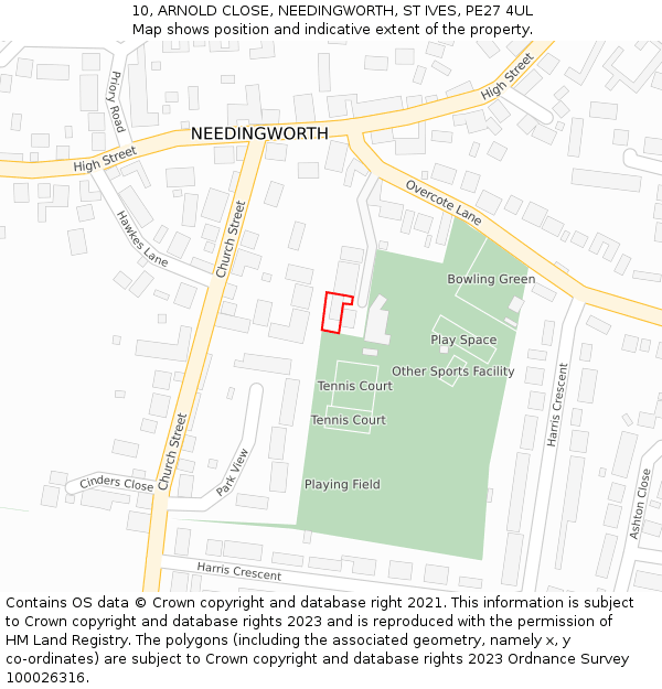 10, ARNOLD CLOSE, NEEDINGWORTH, ST IVES, PE27 4UL: Location map and indicative extent of plot