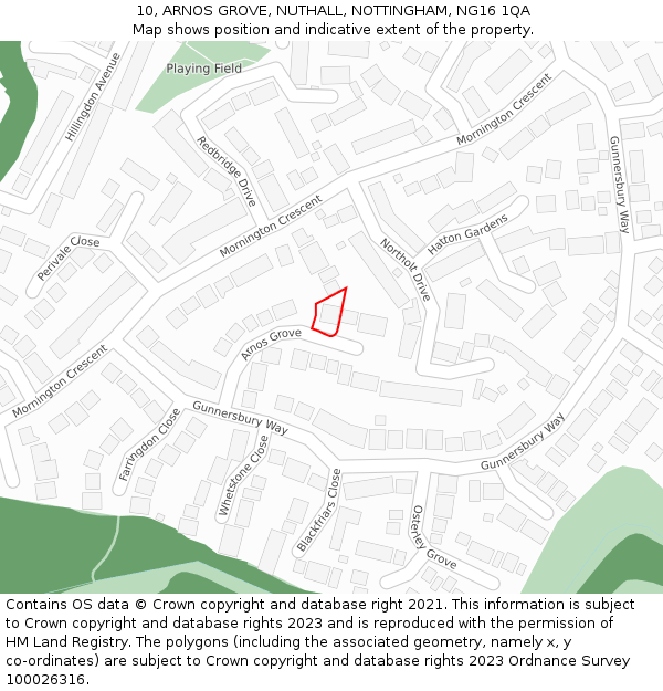 10, ARNOS GROVE, NUTHALL, NOTTINGHAM, NG16 1QA: Location map and indicative extent of plot