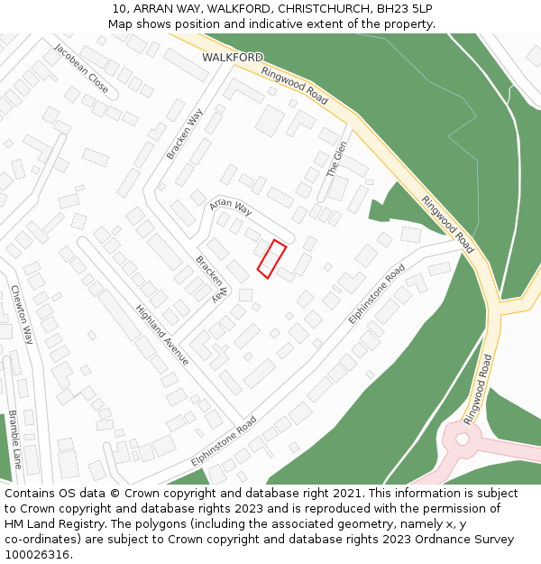 10, ARRAN WAY, WALKFORD, CHRISTCHURCH, BH23 5LP: Location map and indicative extent of plot