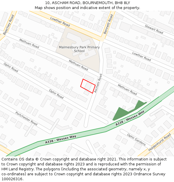 10, ASCHAM ROAD, BOURNEMOUTH, BH8 8LY: Location map and indicative extent of plot