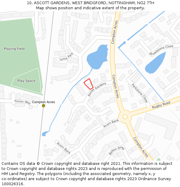 10, ASCOTT GARDENS, WEST BRIDGFORD, NOTTINGHAM, NG2 7TH: Location map and indicative extent of plot