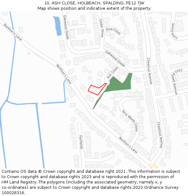 10, ASH CLOSE, HOLBEACH, SPALDING, PE12 7JW: Location map and indicative extent of plot