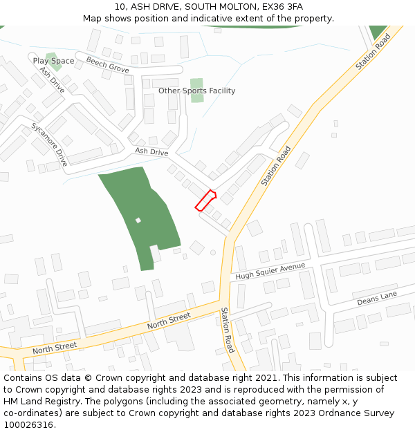 10, ASH DRIVE, SOUTH MOLTON, EX36 3FA: Location map and indicative extent of plot