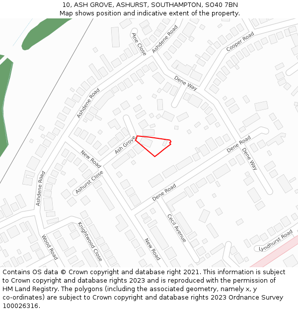 10, ASH GROVE, ASHURST, SOUTHAMPTON, SO40 7BN: Location map and indicative extent of plot