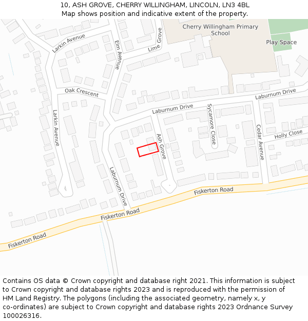 10, ASH GROVE, CHERRY WILLINGHAM, LINCOLN, LN3 4BL: Location map and indicative extent of plot