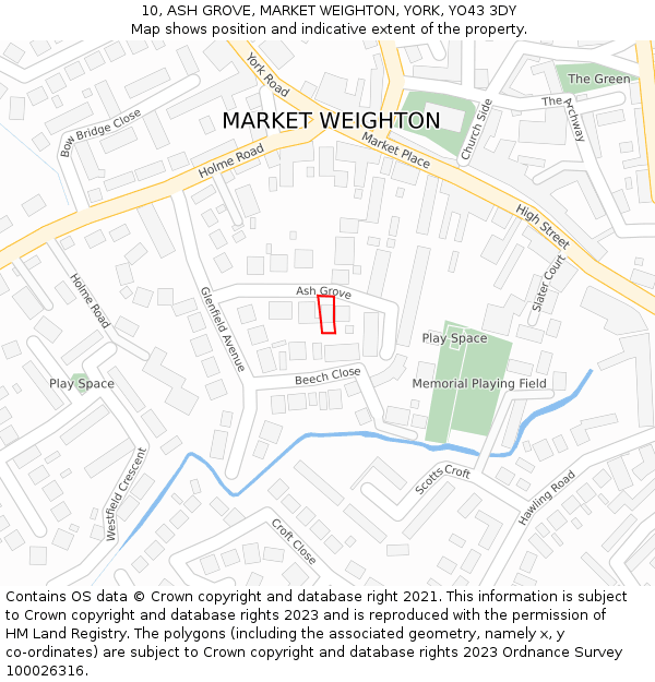 10, ASH GROVE, MARKET WEIGHTON, YORK, YO43 3DY: Location map and indicative extent of plot